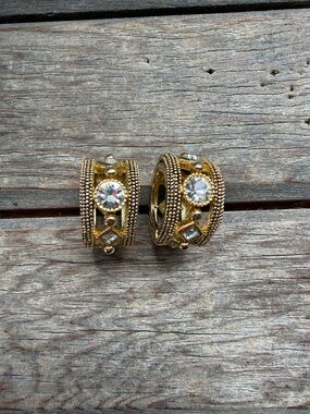 Vintage Gold Crystal Beaded Hoop Earrings